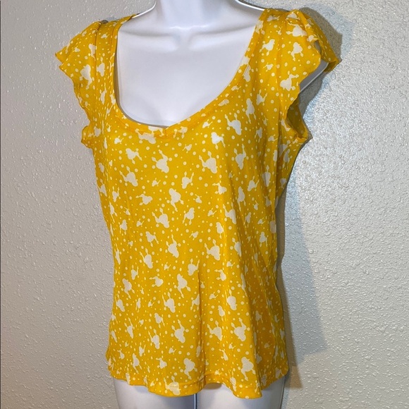 Zara Sheer Yellow & White paint Splatter Flutter Sleeve Top - Picture 5 of 5
